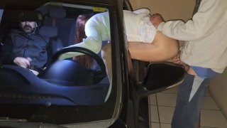 Husband watches wife get fucked doggy style in parking lot - public creampie squirting Thumbnail